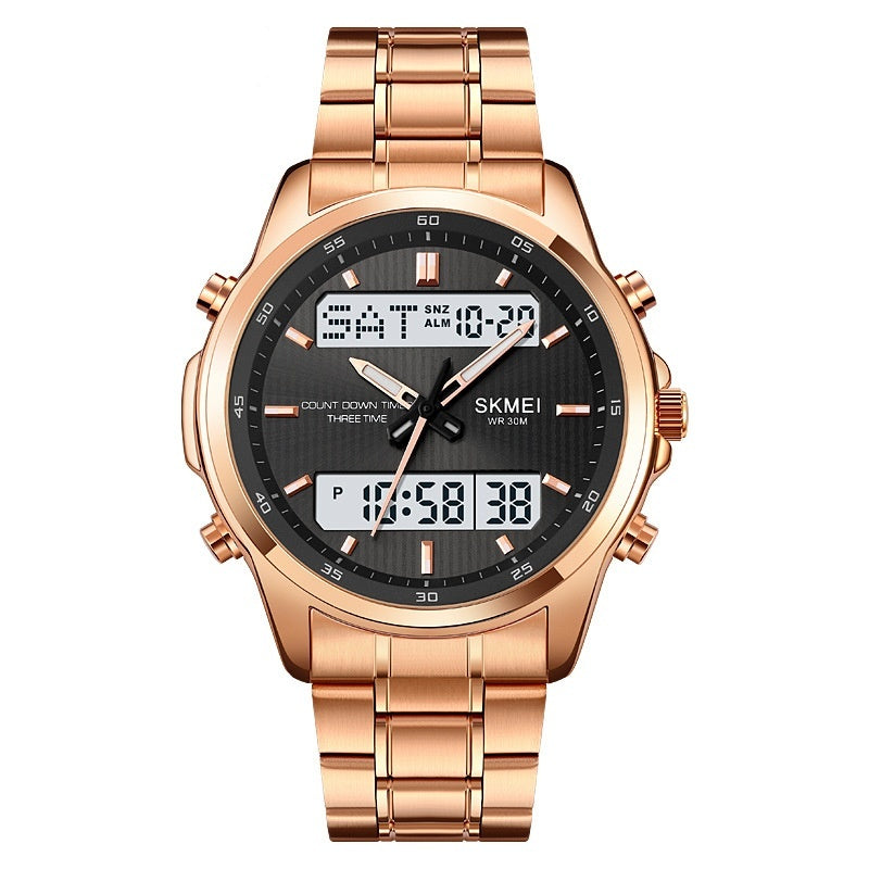 Men's Stainless-Steel Double Display Sports Watch