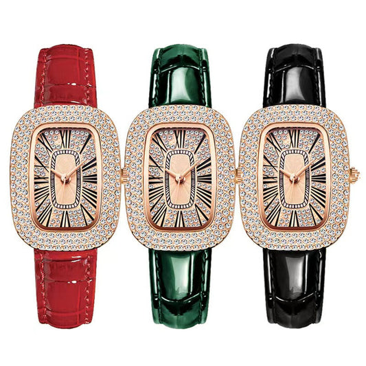 Women's Luxury Embellished Wristwatch with Elegant Leather Strap