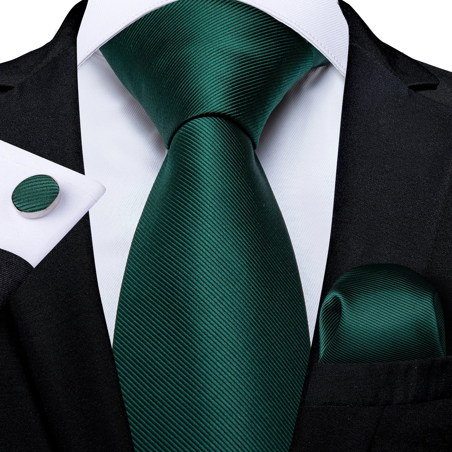 Men's Fashion Solid Tie Set with Handkerchief and Cufflinks