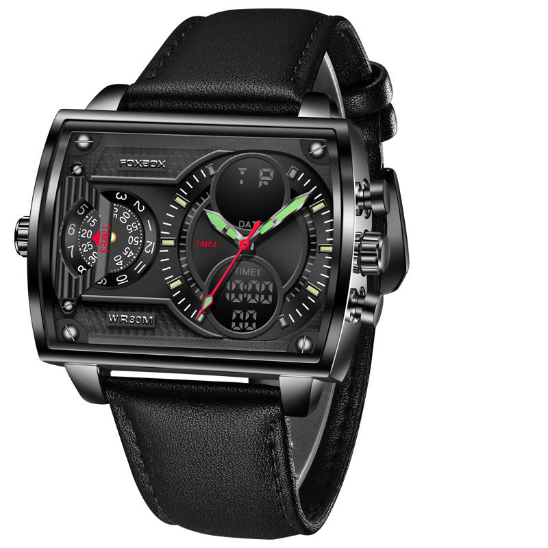Men's Square Quartz Electronic Dual Display Watch
